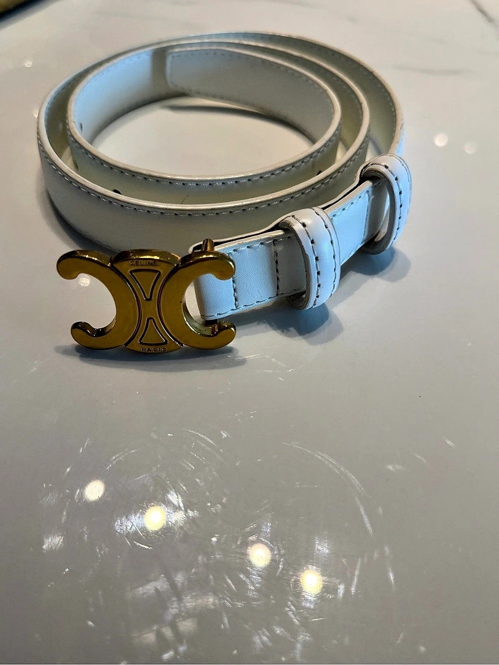 Celine Medium Triomphe Belt in Smooth Calfskin White Gold-Tone Buckle